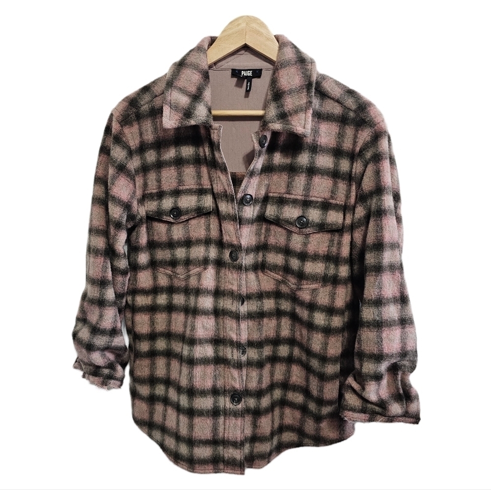 Paige pink plaid wool blend flannel oversized Cameryn button jacket small